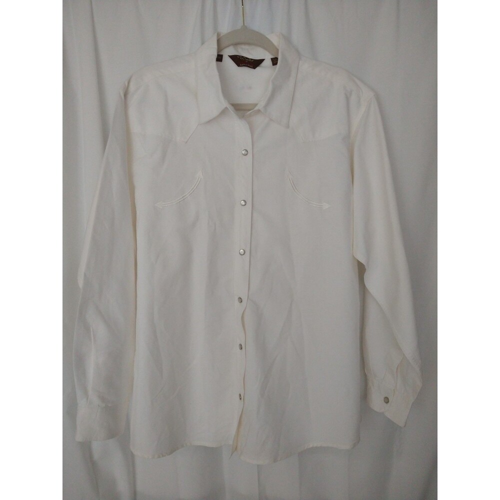 Walls 2XL Pearl Snap Dress Shirt Off White Ivory 100% Cotton Cowgirl Ranch Rodeo